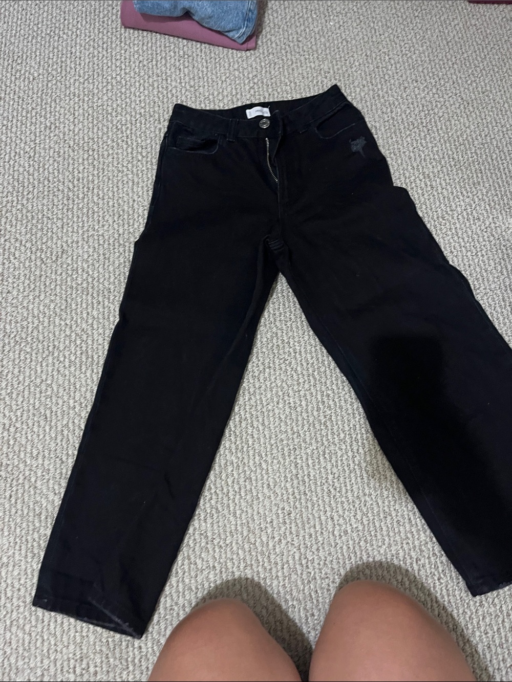 Mango Black Denim Pants with Silver Hardware